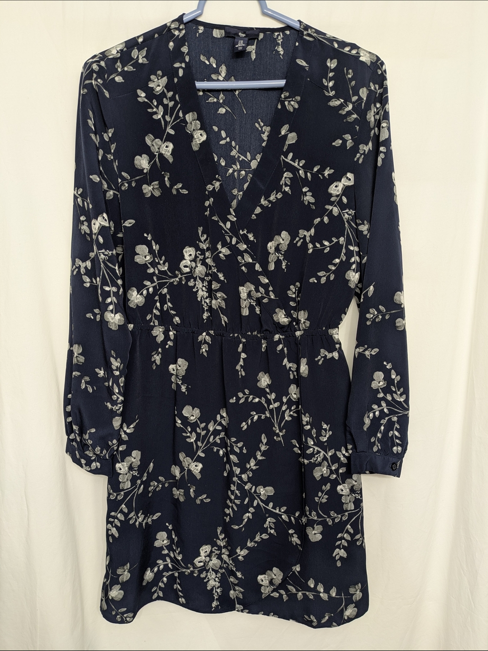 GAP Black Floral V-Neck Long Sleeve Mini Dress - Picture 2 of 8